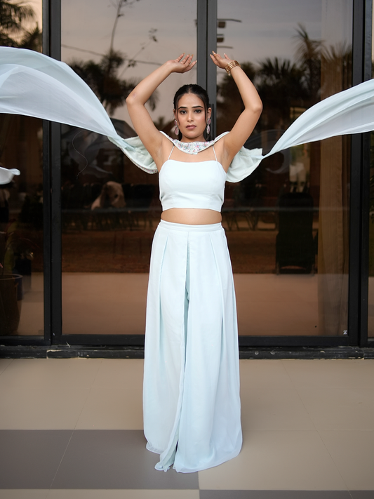 Celestial Bloom – Powder Blue Cape Set