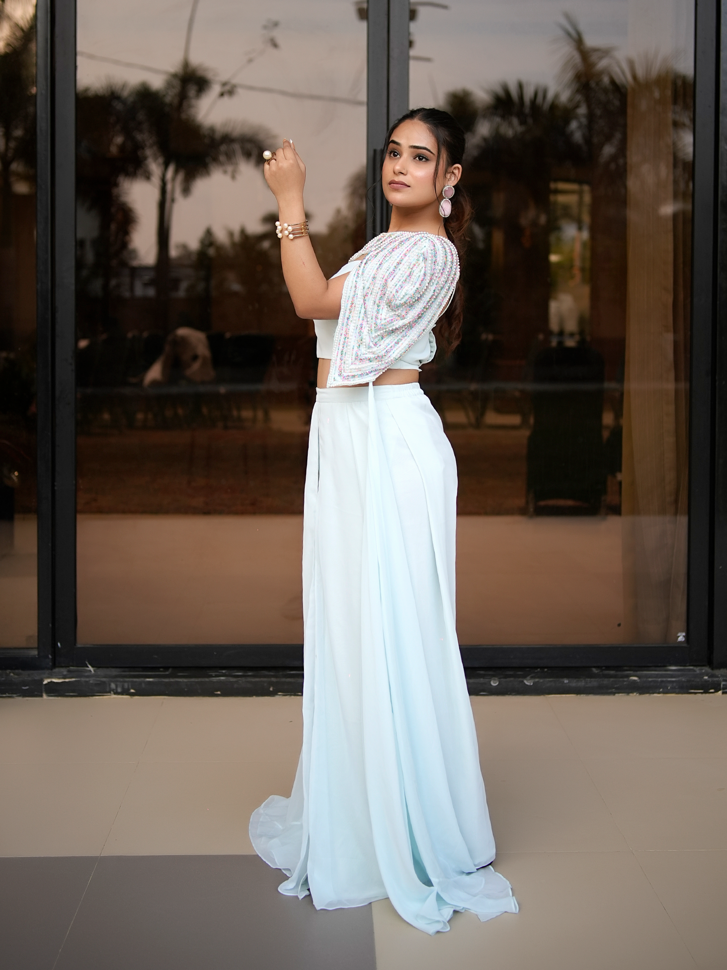 Celestial Bloom – Powder Blue Cape Set