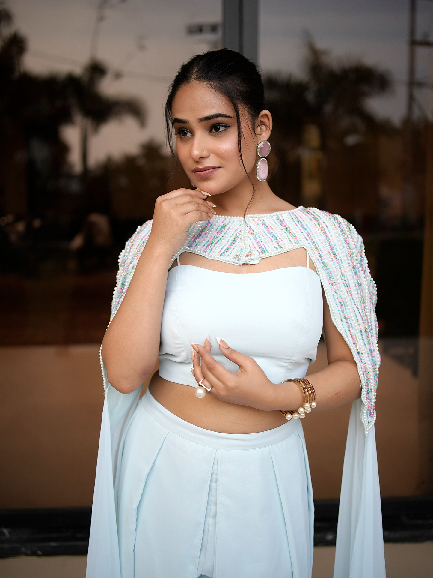 Celestial Bloom – Powder Blue Cape Set