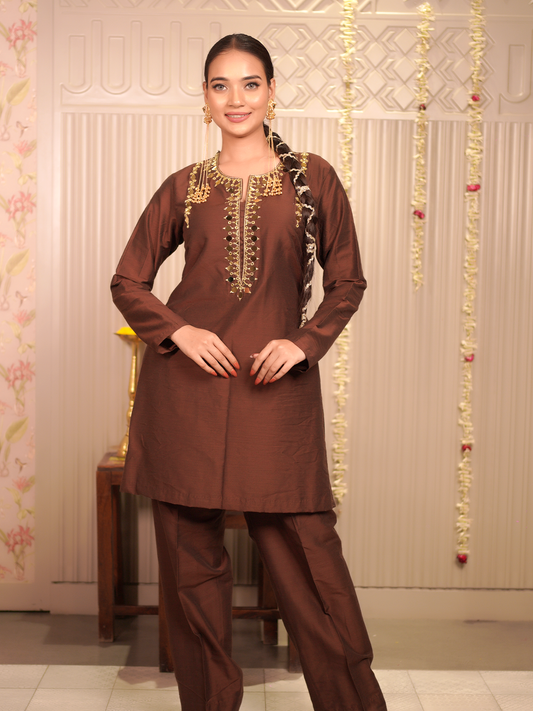 Tamarind Silk – Brown Kurta Set