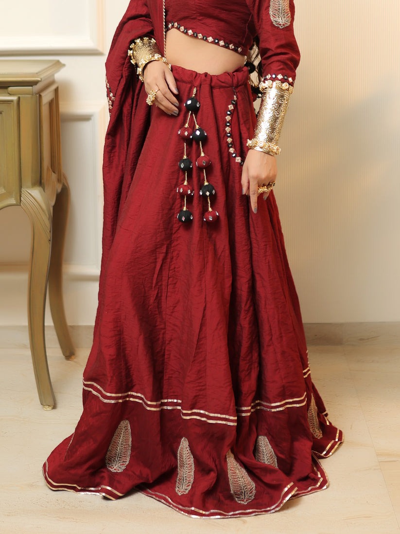 Regal Rustique – Maroon Chanderi Set