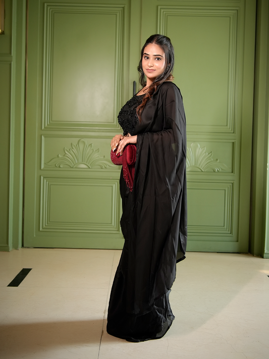 Noir Muse: Embellished Blouse & Draped Saree Set