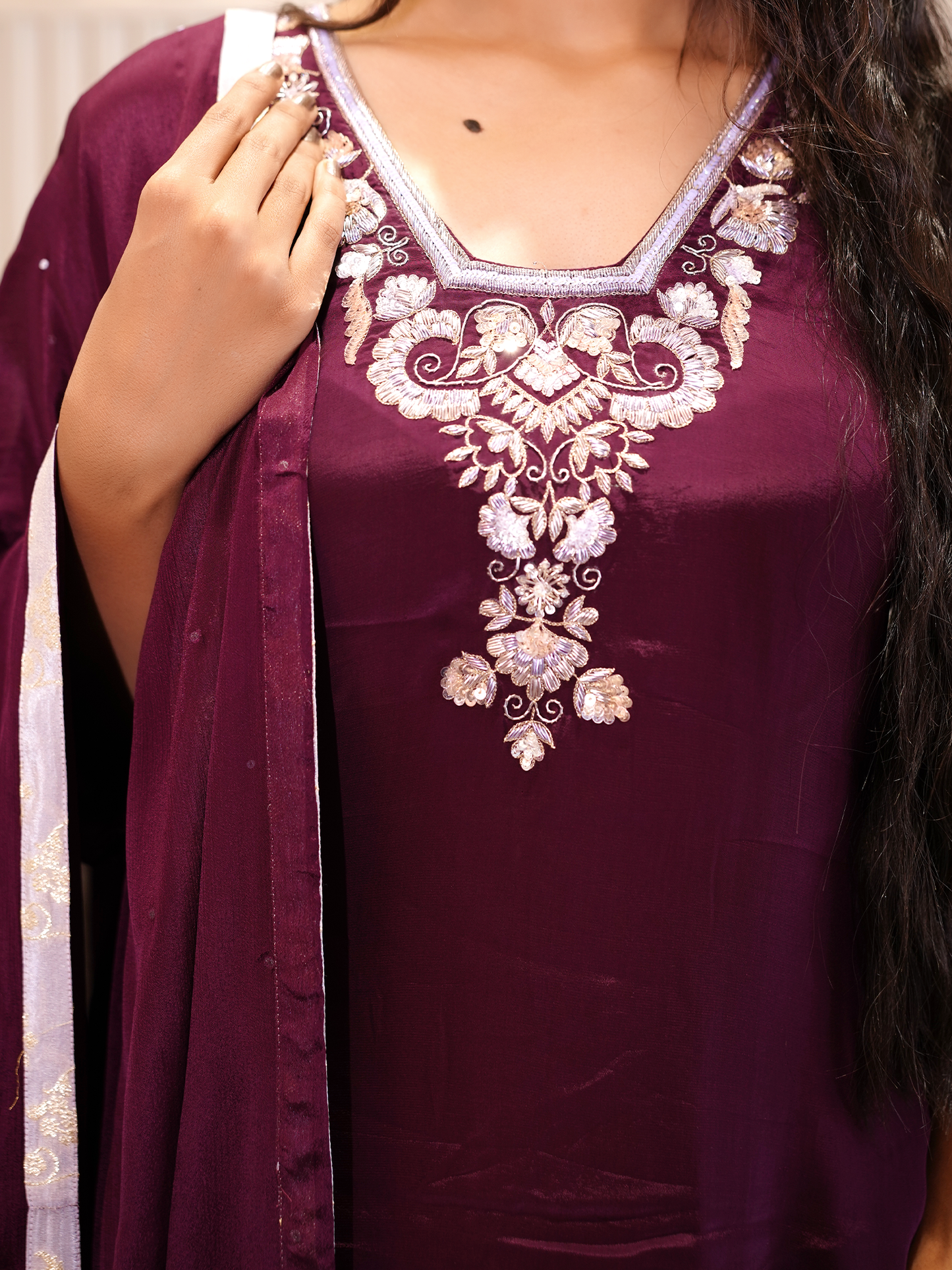 Royal Plum: Embroidered Kurta Set