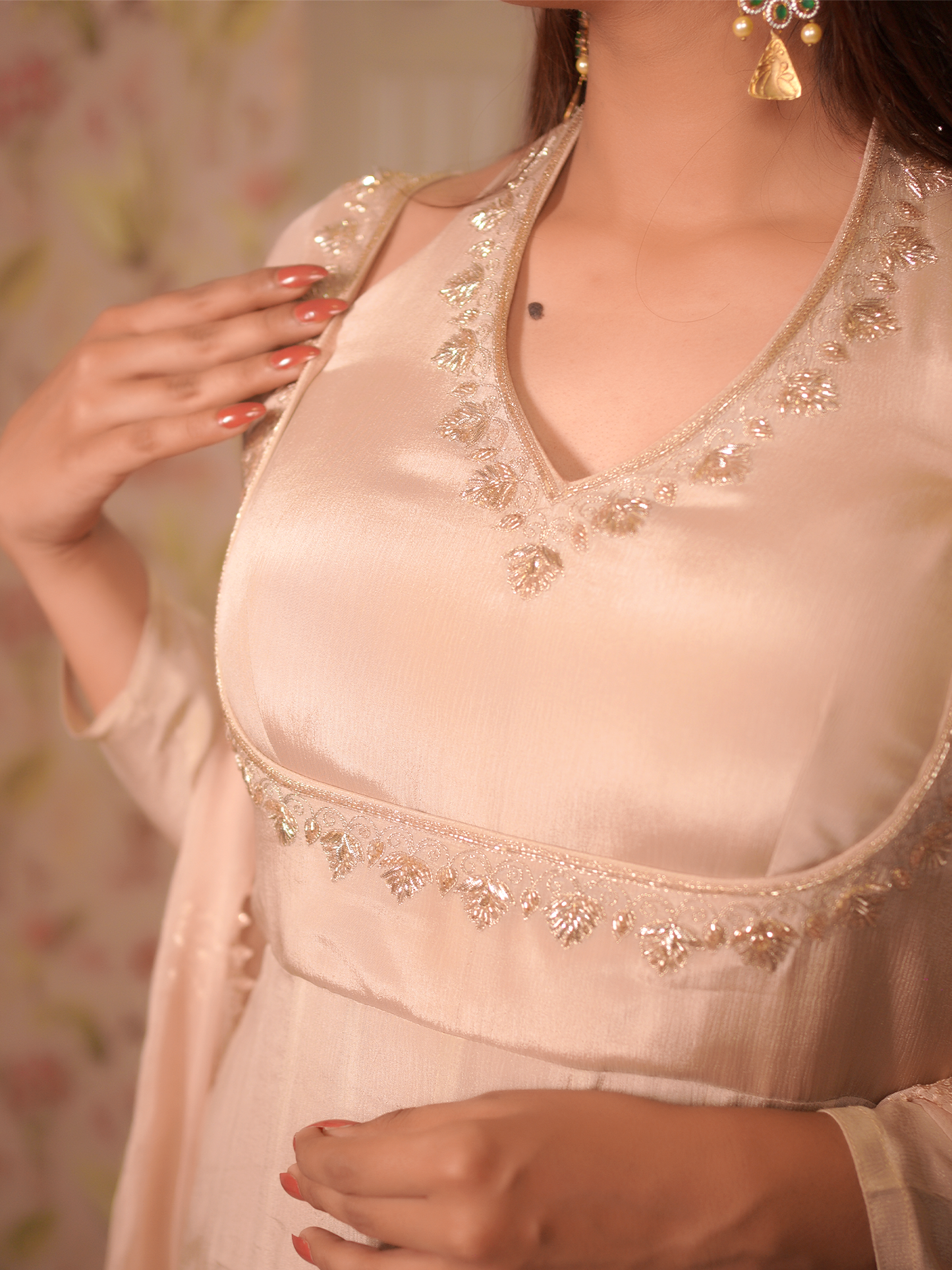 Champagne Glow Hand-Embroidered Anarkali Set