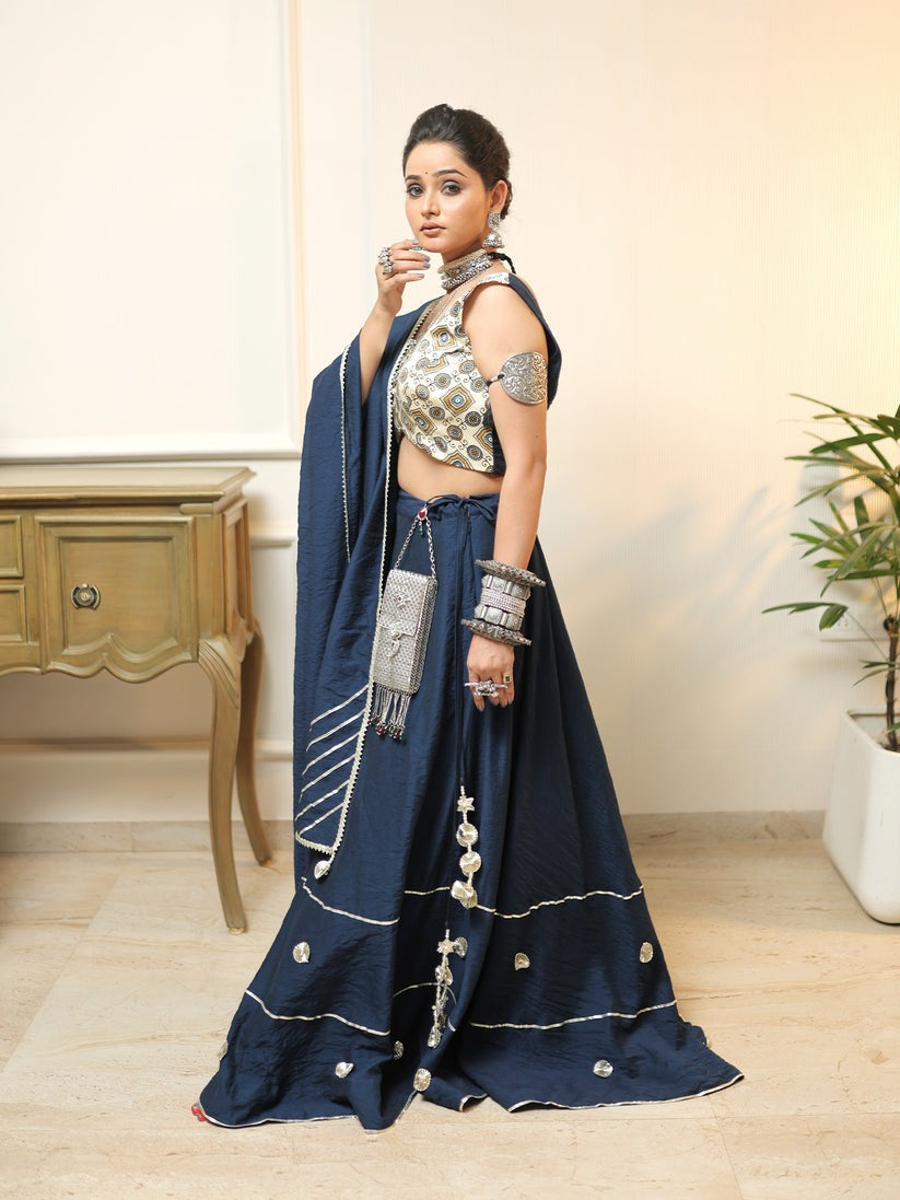 Noor-e-Neel – Beige & Blue Ajrakh Set