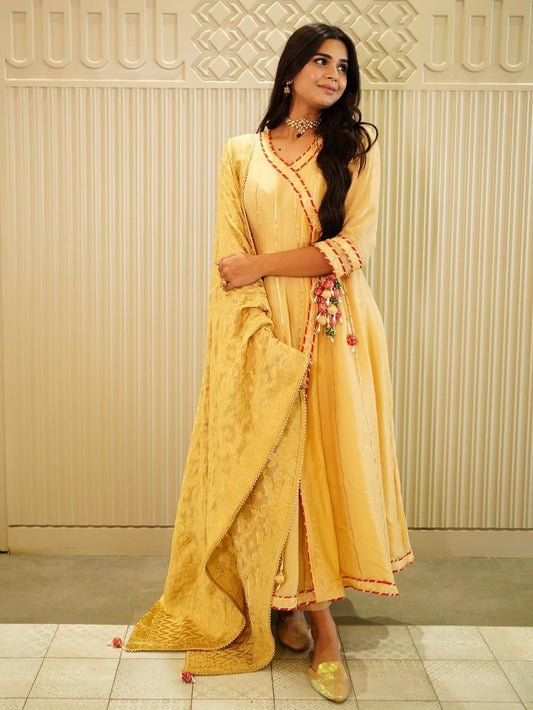 Beige Gold: Anarkali & Dupatta Set