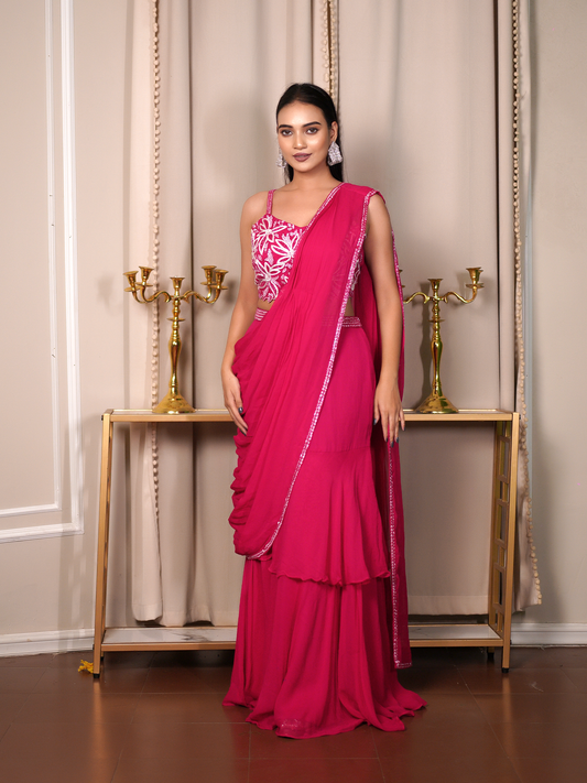 Fuchsia Bloom Saree Set