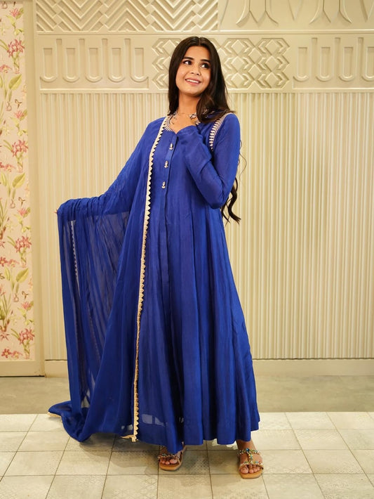 Sapphire Grace: Flowing Anarkali Set