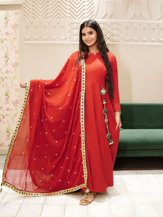 Red  Anarkali Set with Gotta Work