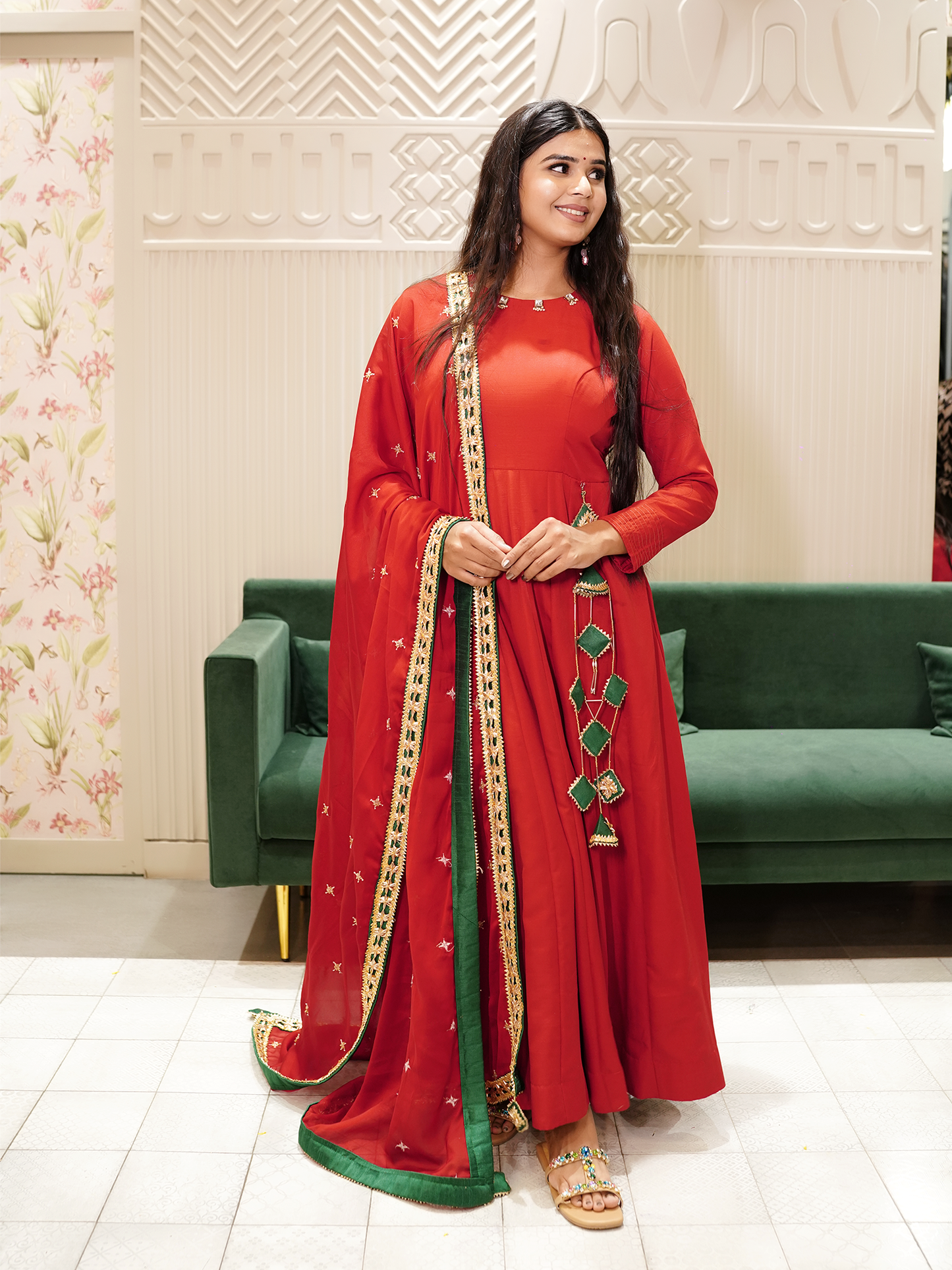 Red  Anarkali Set with Gotta Work
