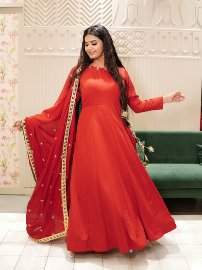 Red  Anarkali Set with Gotta Work