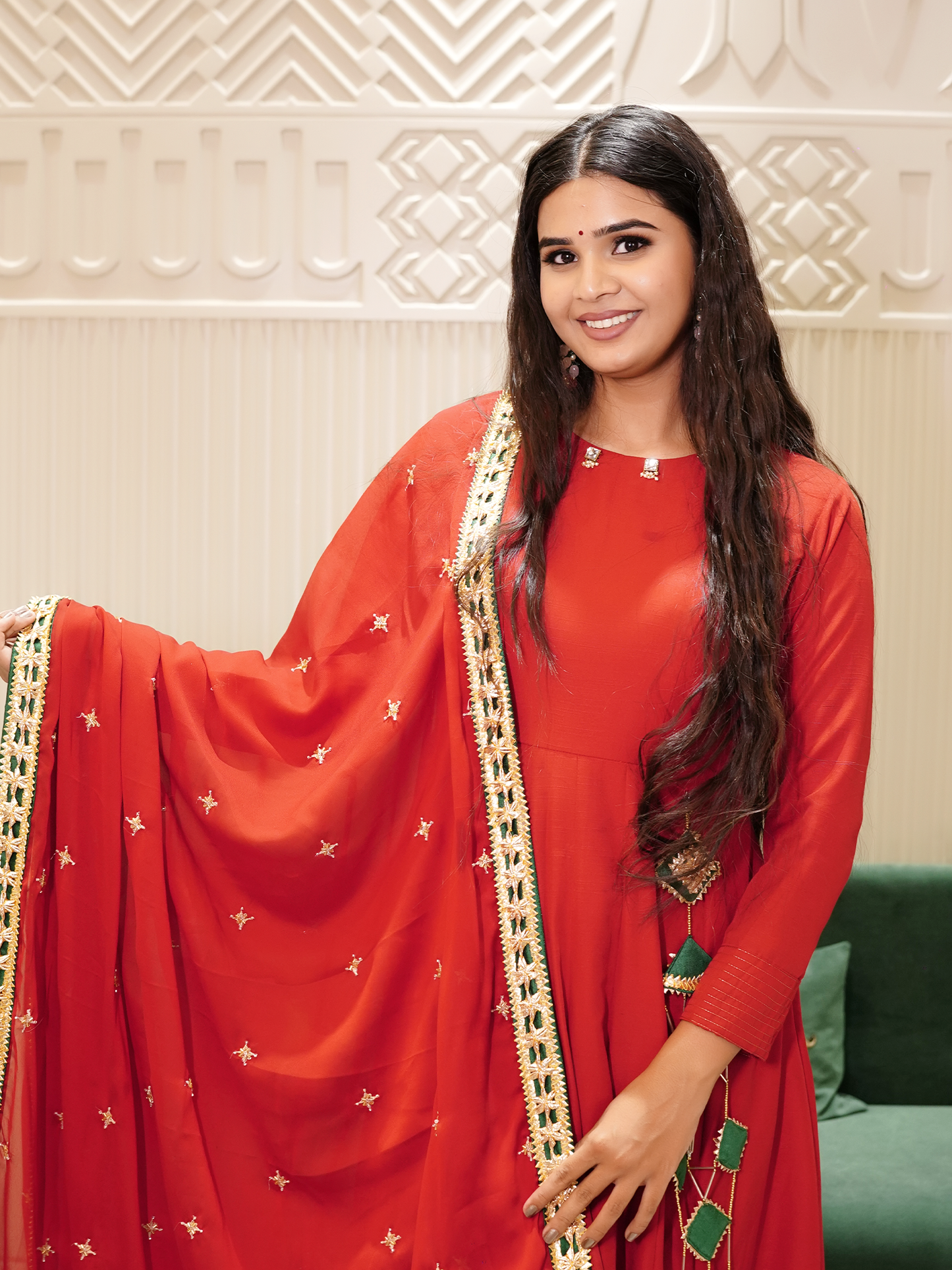 Red  Anarkali Set with Gotta Work