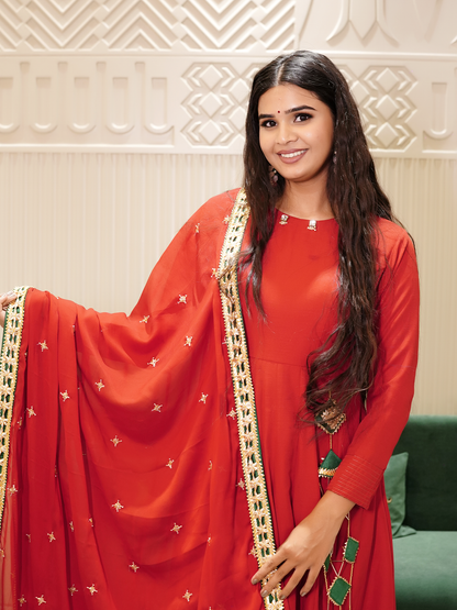 Red  Anarkali Set with Gotta Work