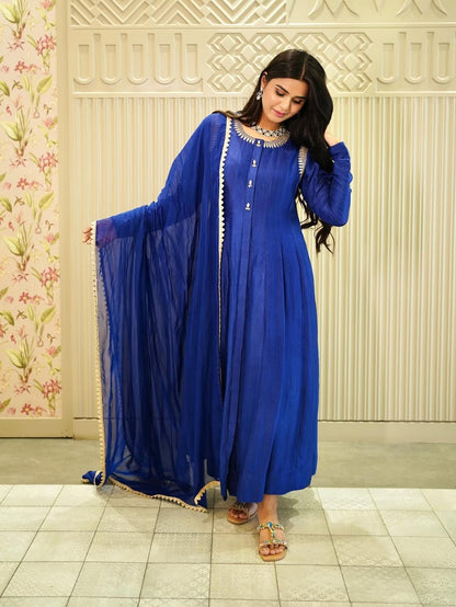 Sapphire Grace: Flowing Anarkali Set