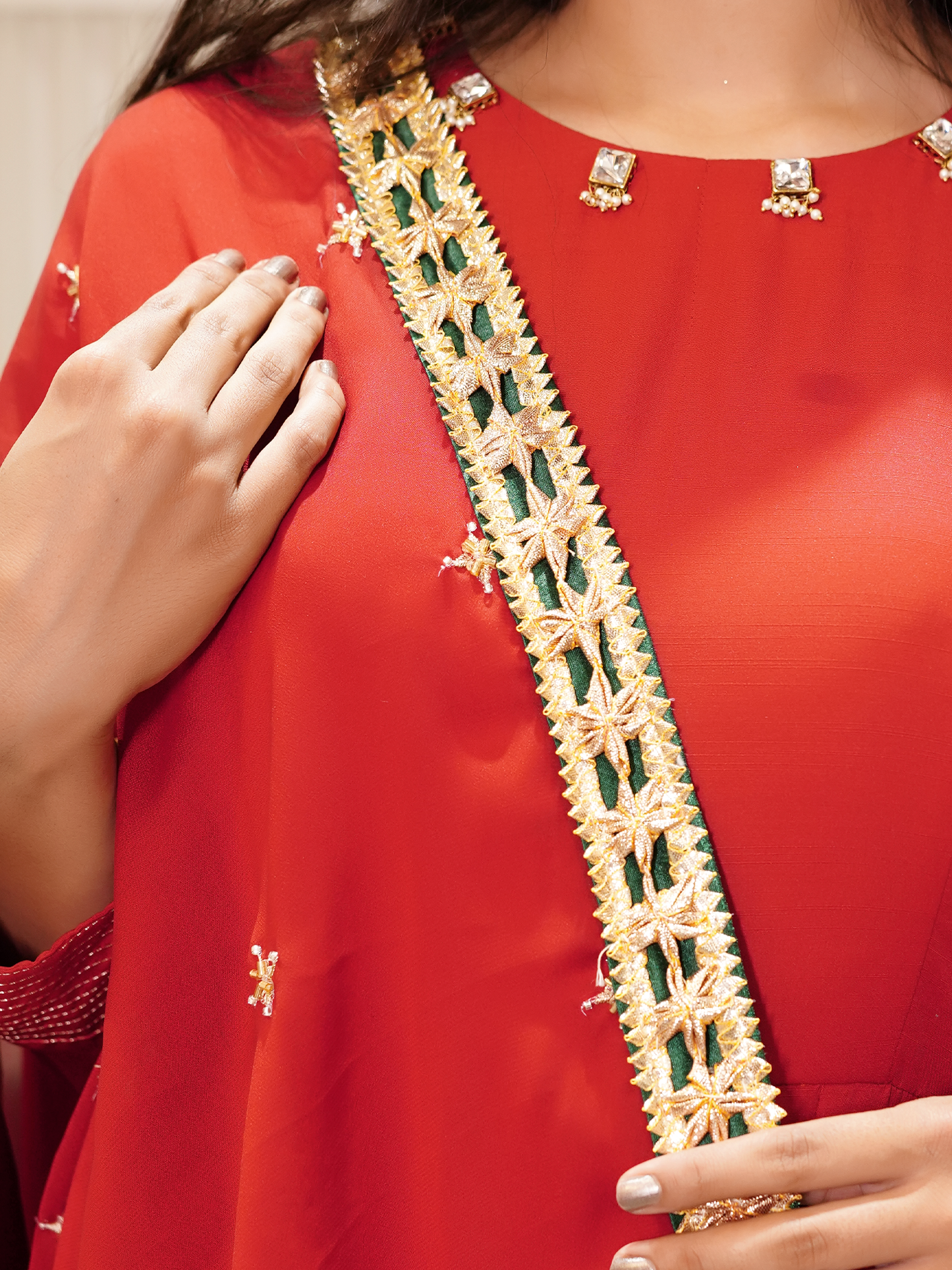 Red  Anarkali Set with Gotta Work