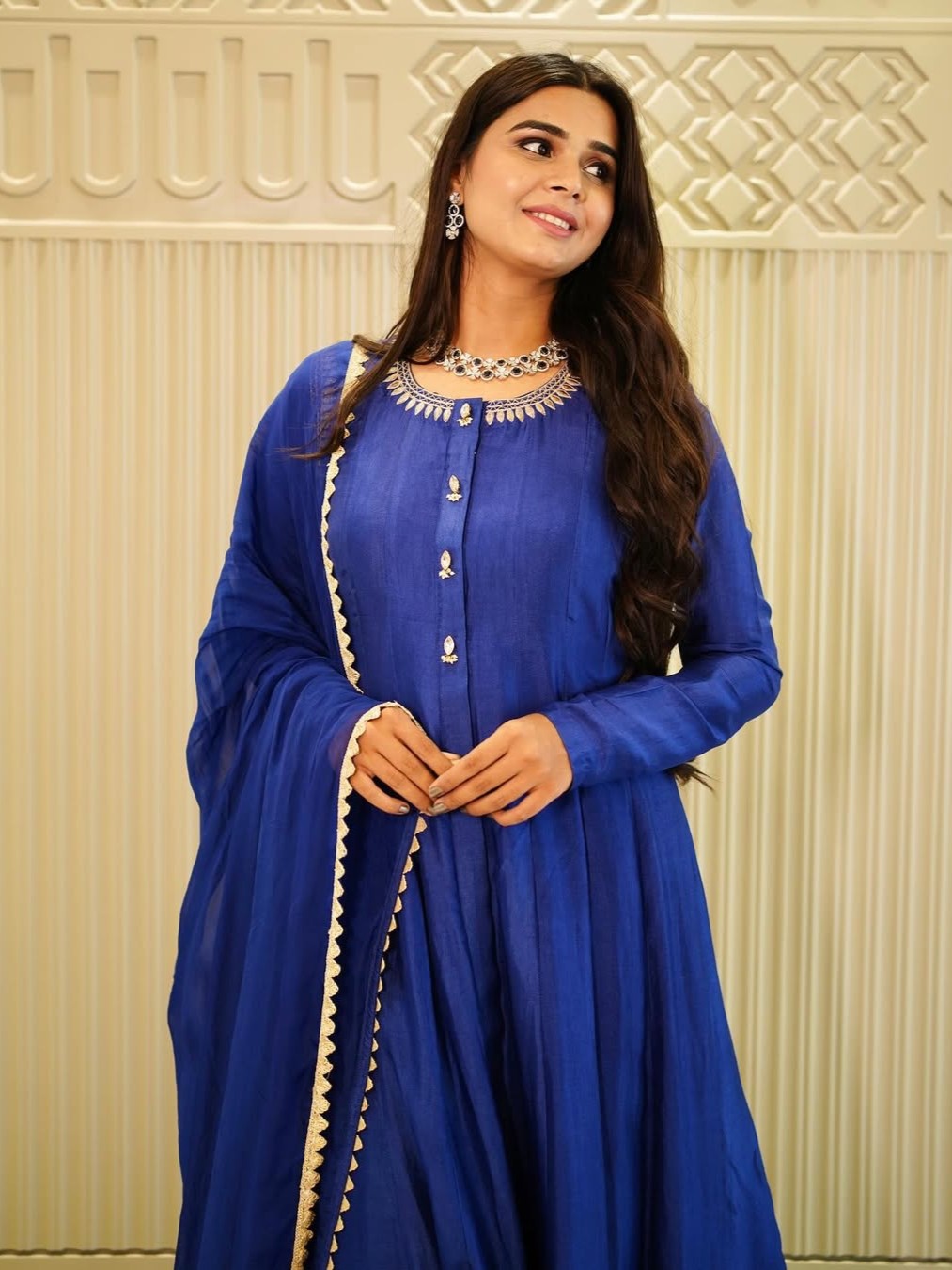 Sapphire Grace: Flowing Anarkali Set