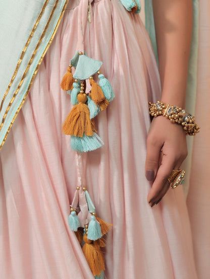 Blush Rose Mint Border Lehenga