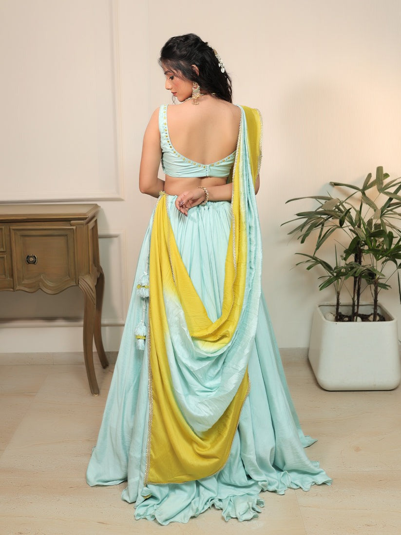 Mint Breeze Golden Ray Lehenga