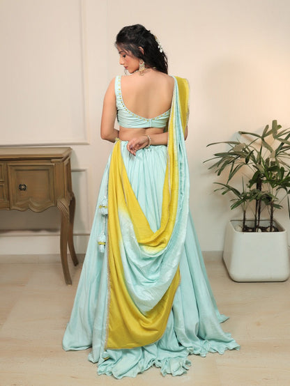 Mint Breeze Golden Ray Lehenga