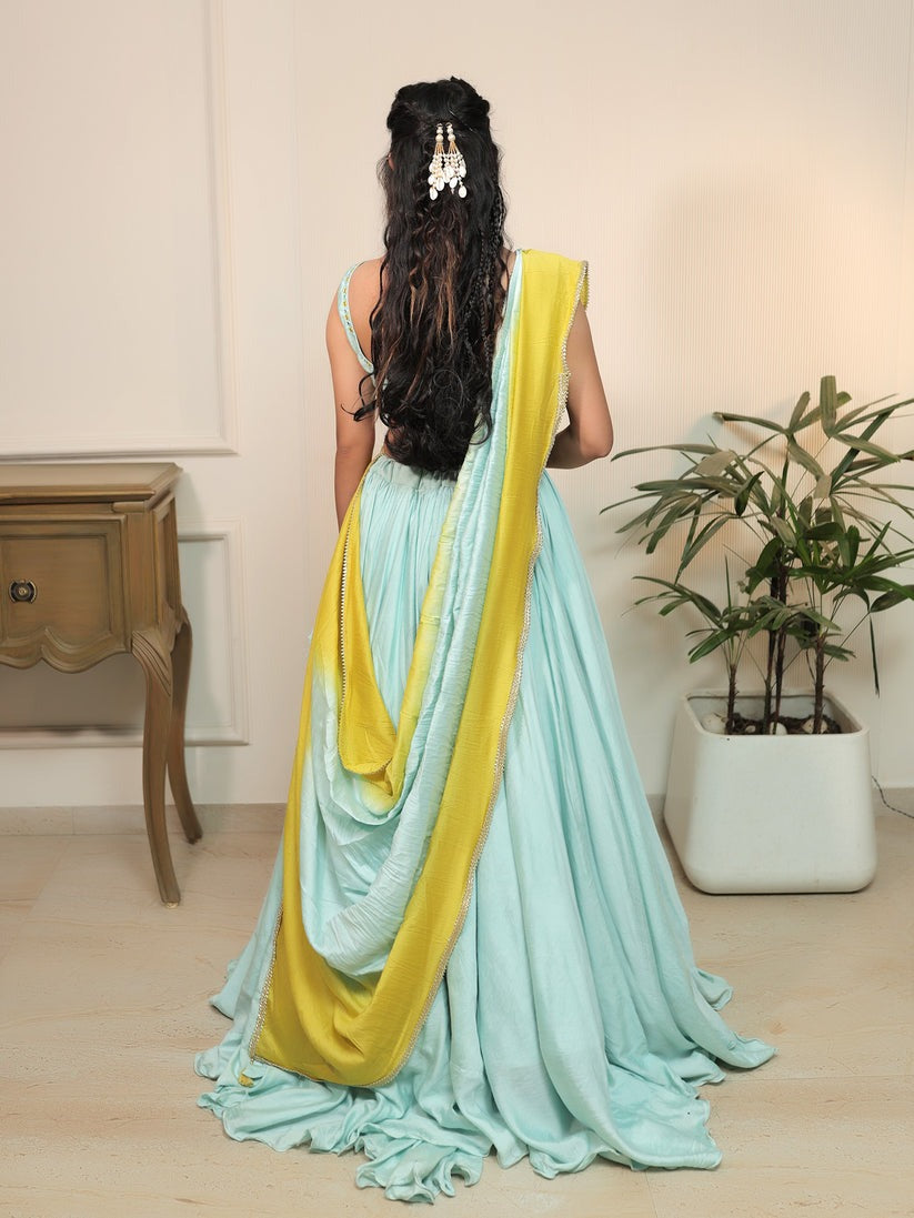 Mint Breeze Golden Ray Lehenga