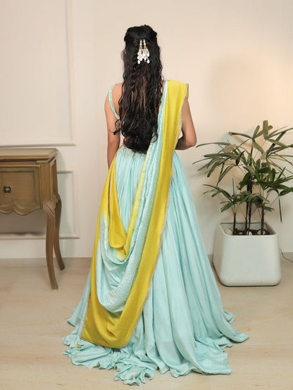 Mint Breeze Golden Ray Lehenga