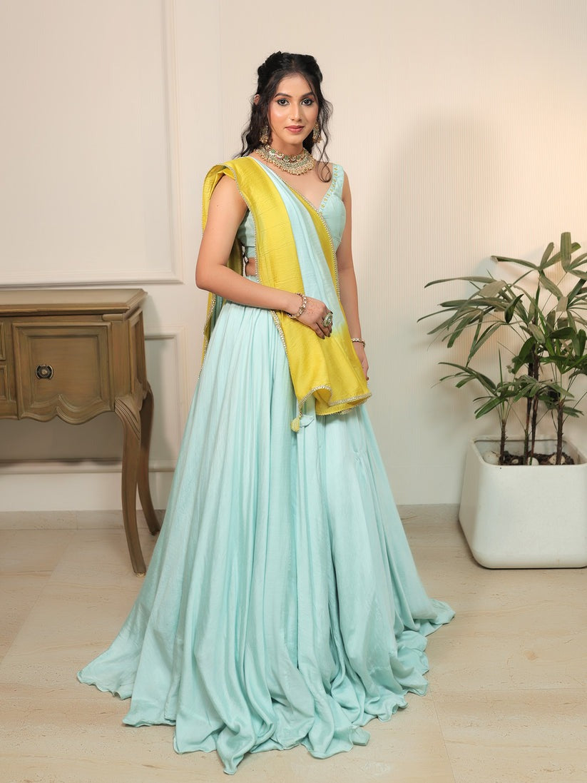 Mint Breeze Golden Ray Lehenga