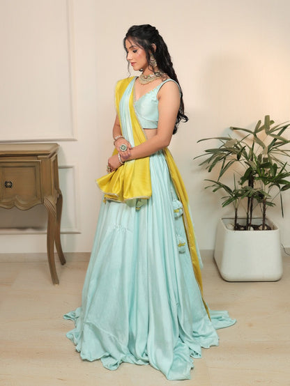 Mint Breeze Golden Ray Lehenga