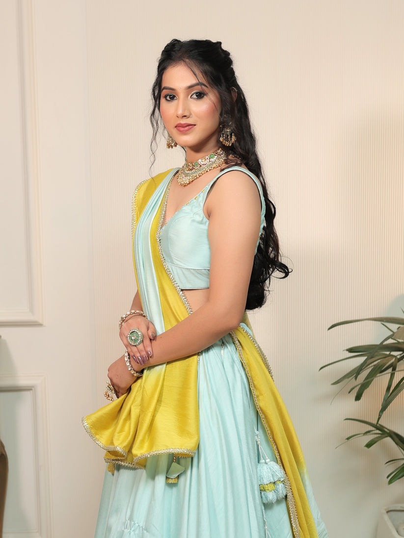 Mint Breeze Golden Ray Lehenga