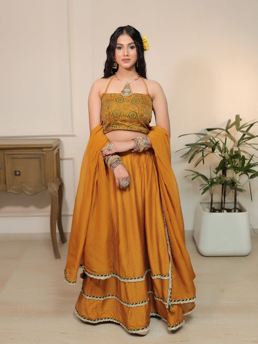 Golden Glow – Mustard Ajrakh & Chanderi Set