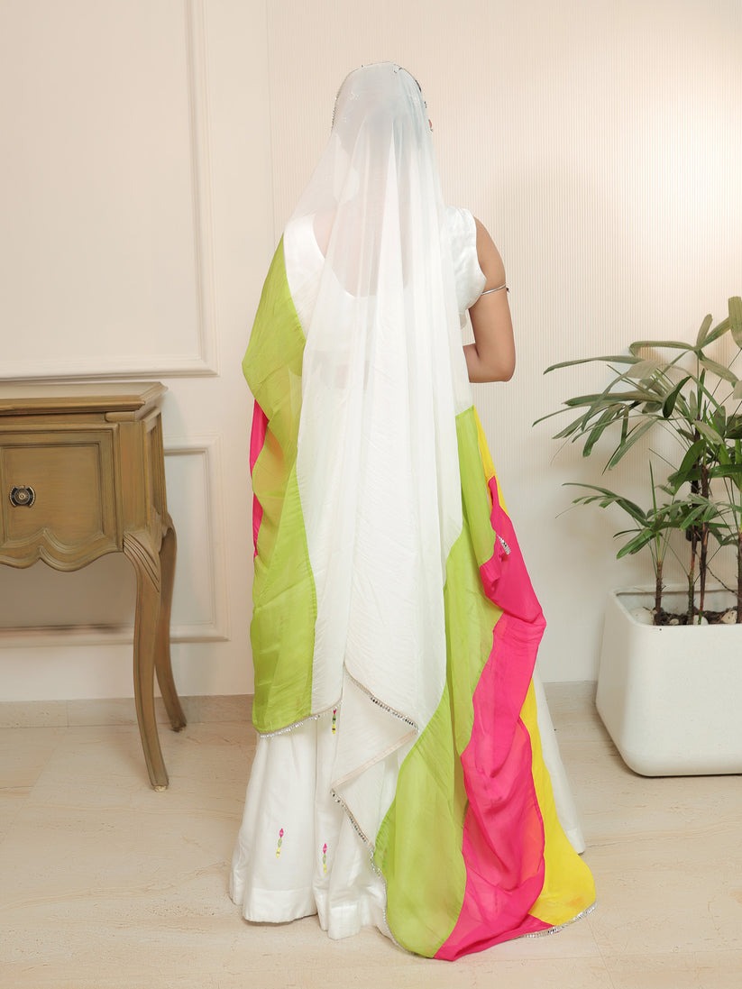 Mirror Bloom – White & Pink Chanderi Set
