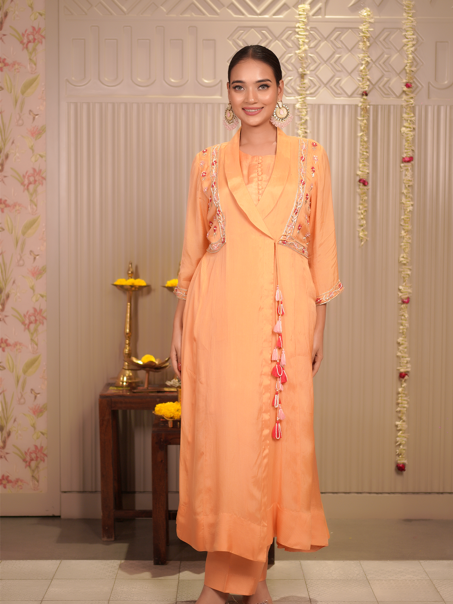 Peach Bloom Embroidered Kurta Set