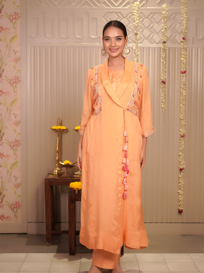 Peach Bloom Embroidered Kurta Set