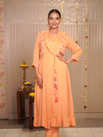 Peach Bloom Embroidered Kurta Set