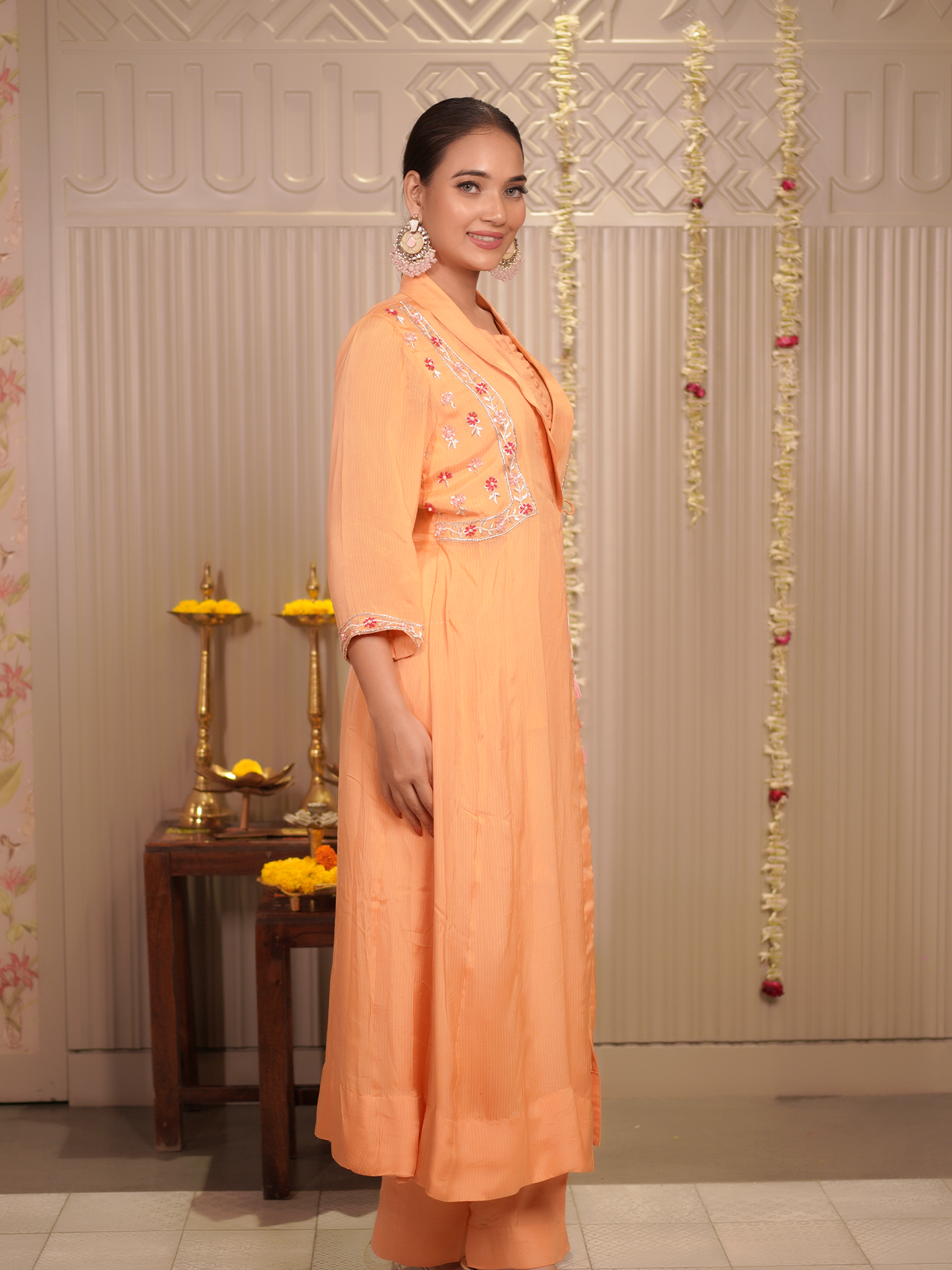 Peach Bloom Embroidered Kurta Set