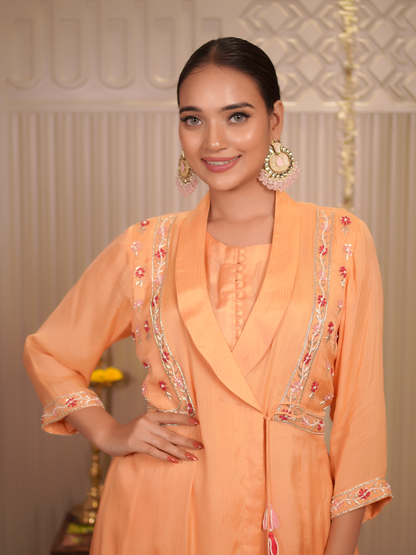 Peach Bloom Embroidered Kurta Set