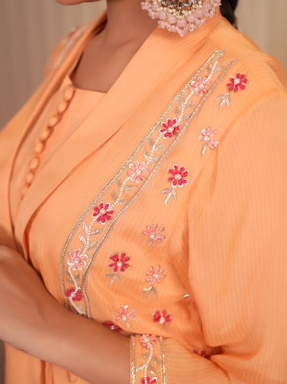 Peach Bloom Embroidered Kurta Set