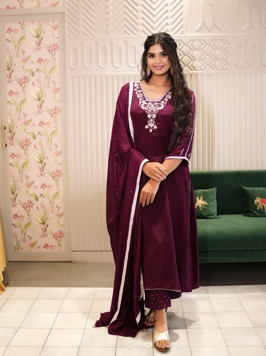 Royal Plum: Embroidered Kurta Set