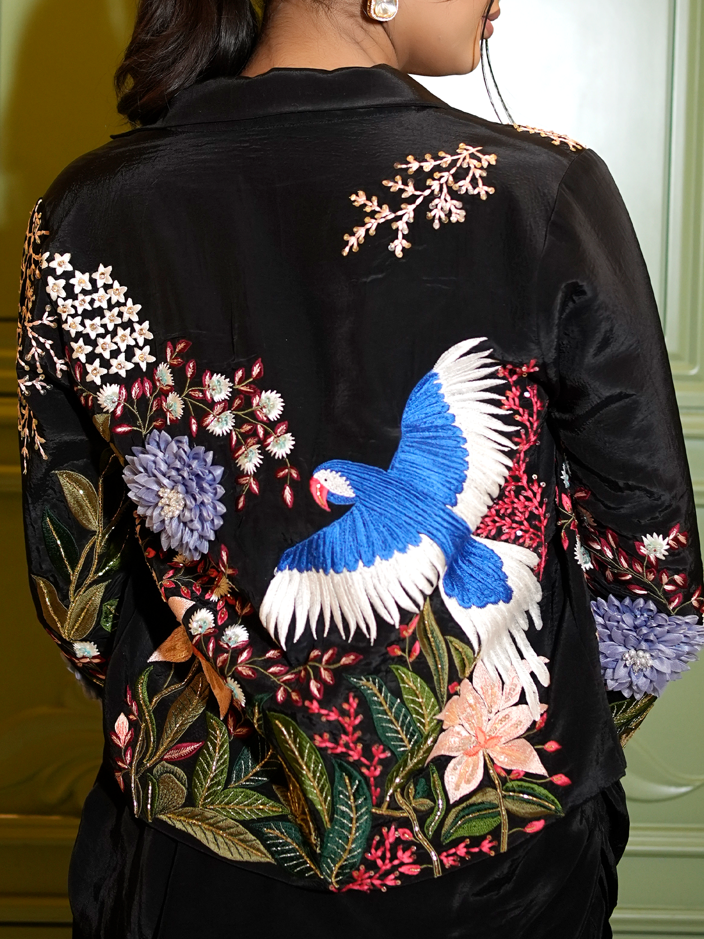 Midnight Garden: Embroidered Jacket & Drape Skirt Set