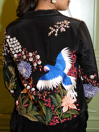 Midnight Garden: Embroidered Jacket & Drape Skirt Set