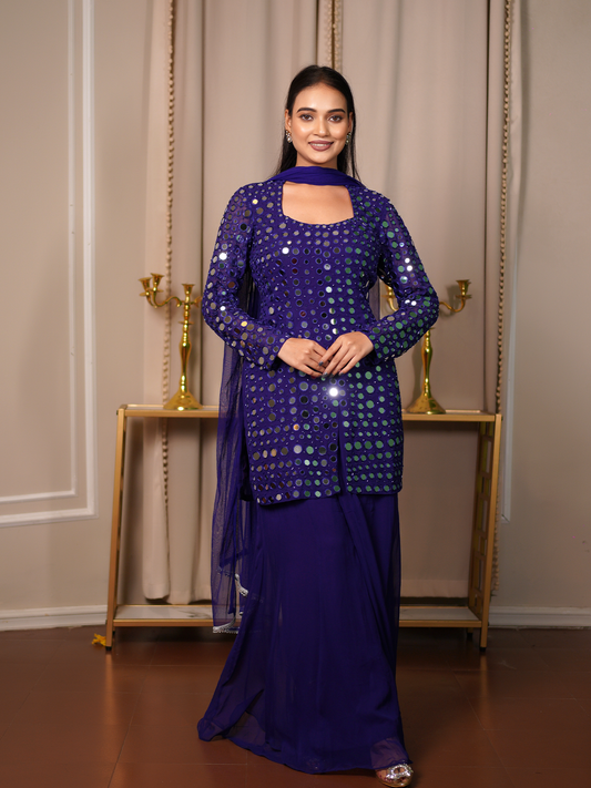 Mirror Muse – Royal Blue Sharara Set