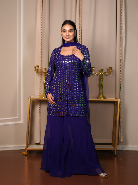 Mirror Muse – Royal Blue Sharara Set