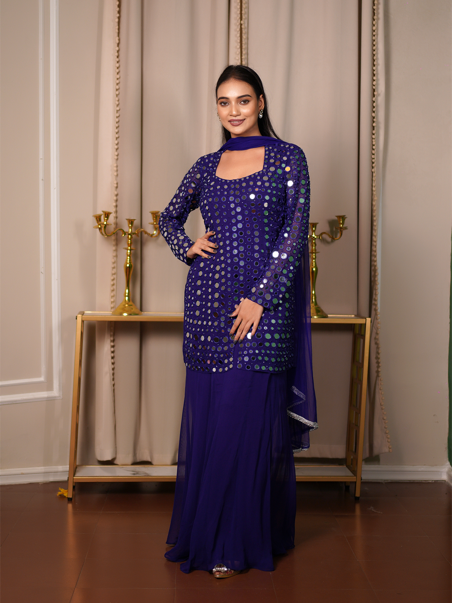 Mirror Muse – Royal Blue Sharara Set