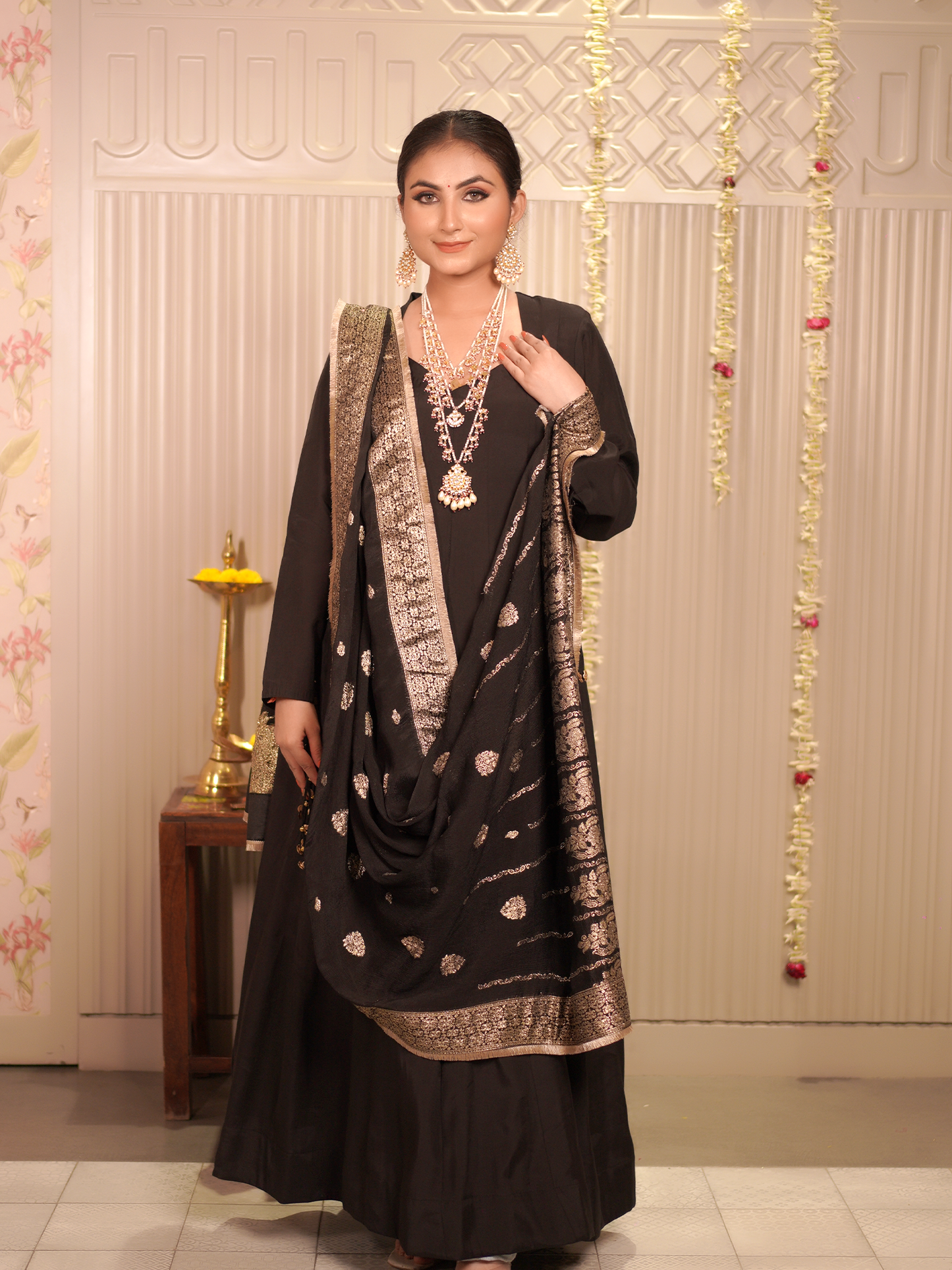 Midnight Noir Handcrafted Anarkali Set
