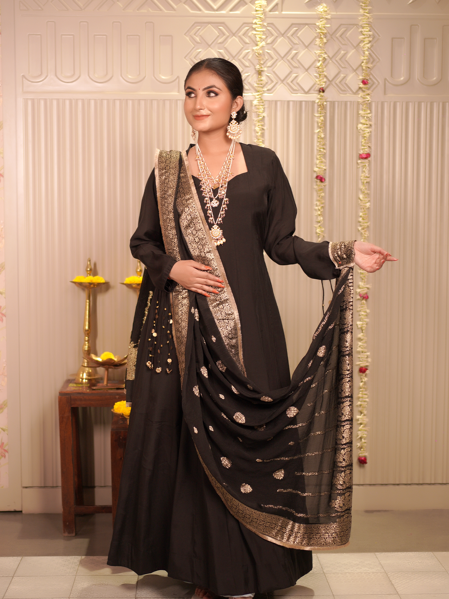 Midnight Noir Handcrafted Anarkali Set