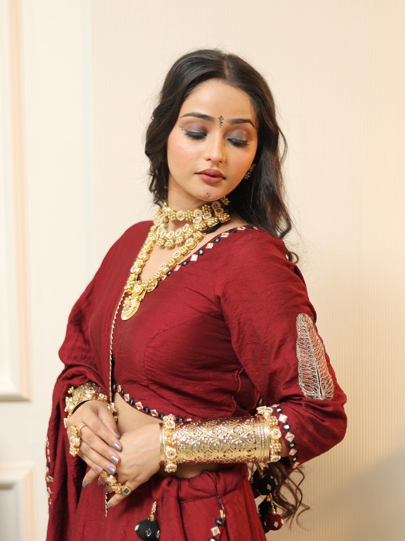 Regal Rustique – Maroon Chanderi Set