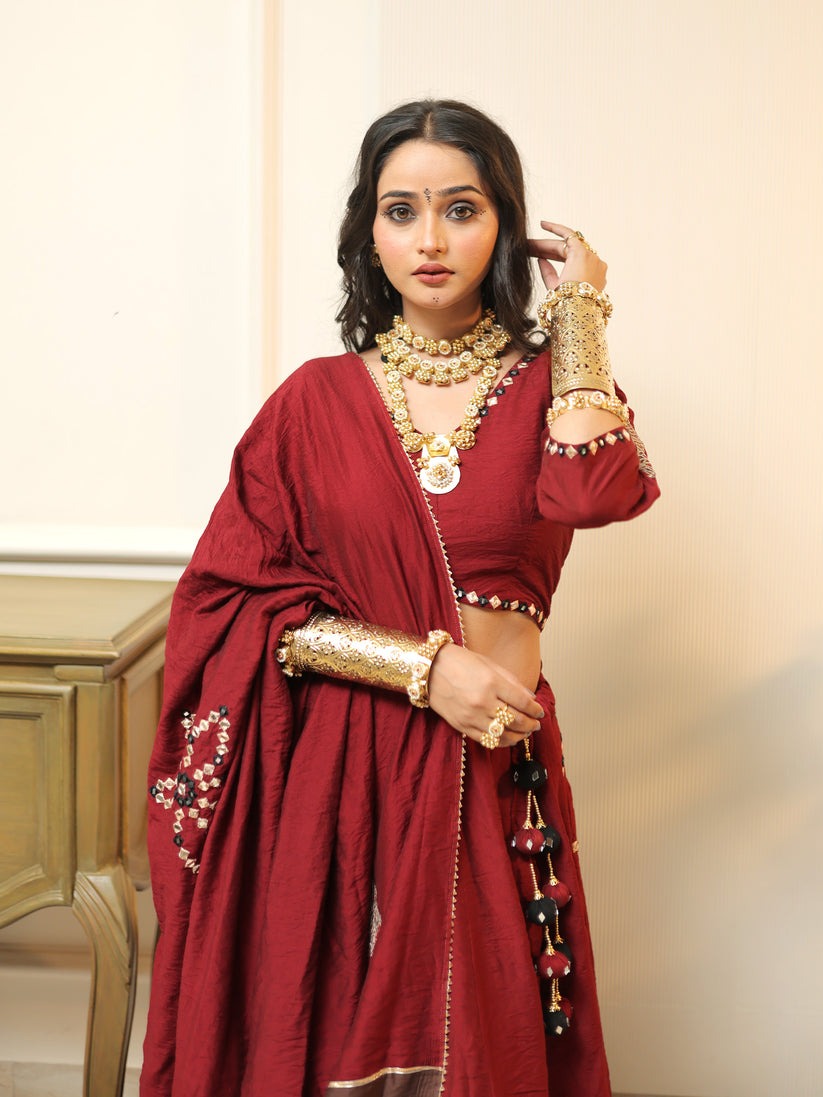 Regal Rustique – Maroon Chanderi Set