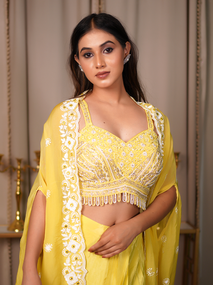 Sunlit Grace – Yellow Drape Saree Set
