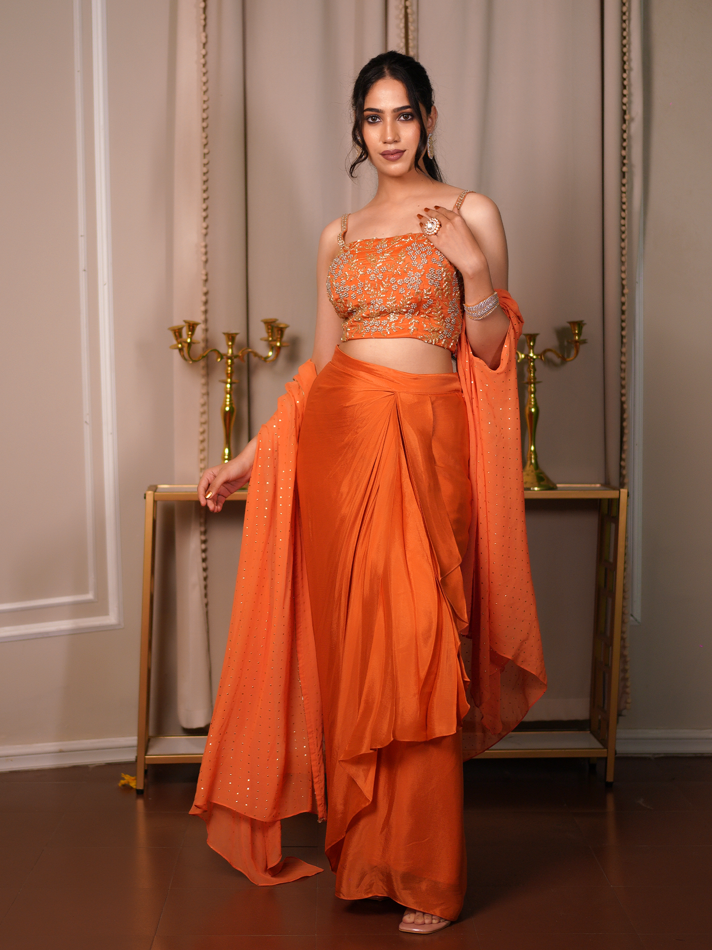 Peach Glow – Drape Saree Set