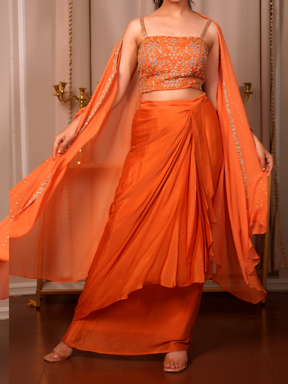 Peach Glow – Drape Saree Set