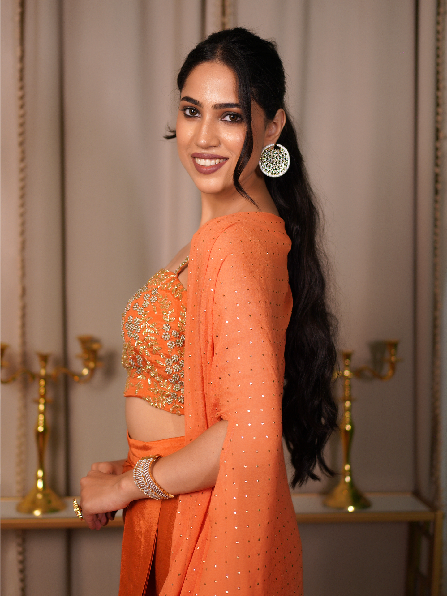 Peach Glow – Drape Saree Set